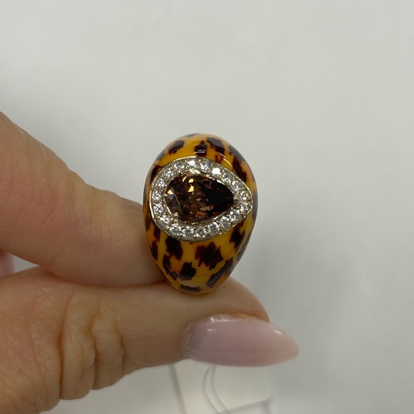 Suzy Levian Yellow Sterling Silver Animal Print Brown CZ & White CZ Ring NWT - Picture 5 of 7